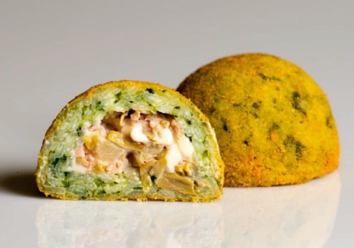 arancino carciofi besciamella mortadella e pecorino